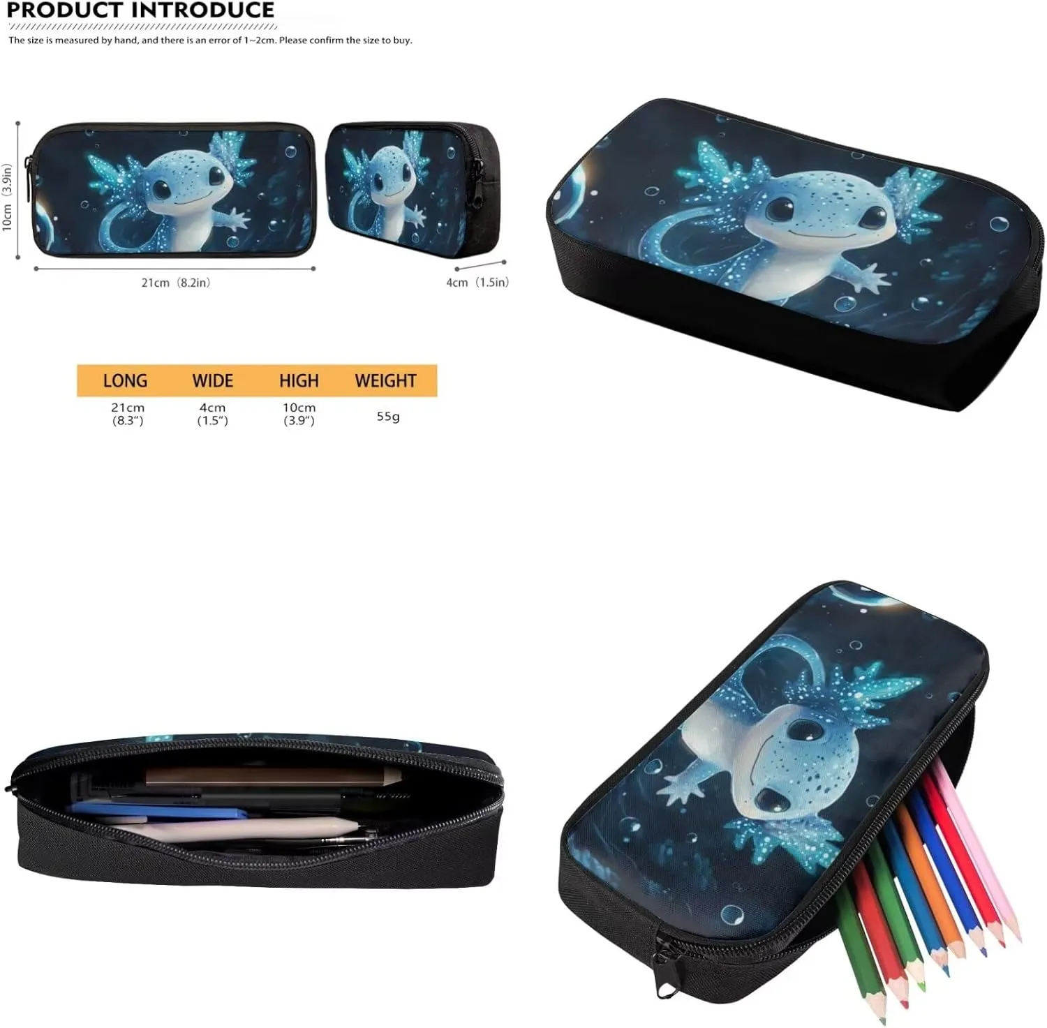 Axolotl Backpack for Boys Blue 17 Inch Bookbag Set for School Kids Book Bags Lightweight Kindergarten Elementary School Bag and Lunch Bag Set 4 Piece