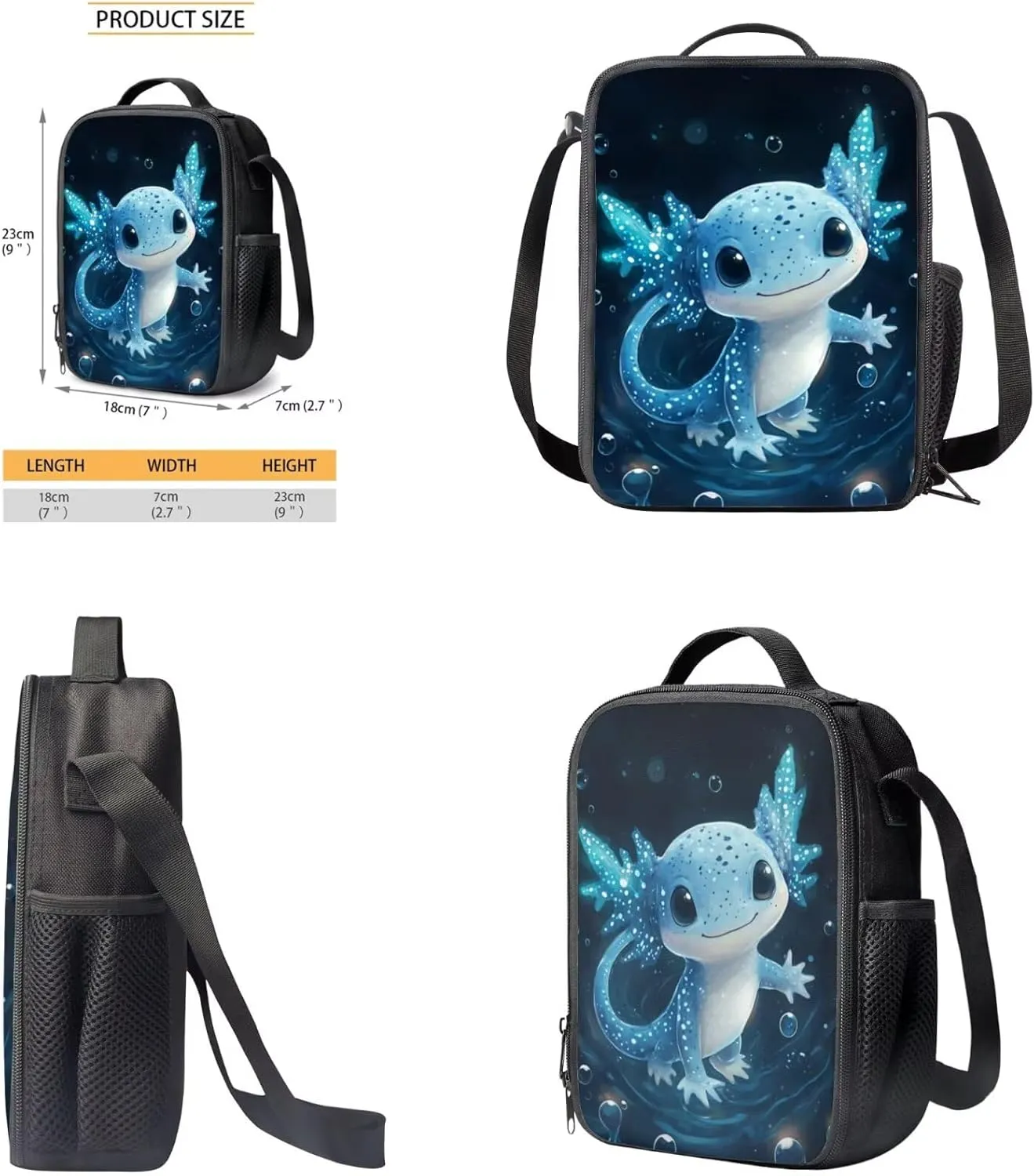 Axolotl Backpack for Boys Blue 17 Inch Bookbag Set for School Kids Book Bags Lightweight Kindergarten Elementary School Bag and Lunch Bag Set 4 Piece