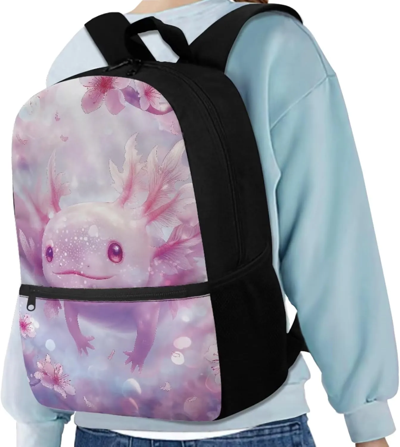 Axolotl Backpack for Girls 8-10 Toddler Girl School Backpack with Lunch Bag Pencil Case Bottle Sleeve Kids Backpack Set for Kindergarten Elementary Middle School Student