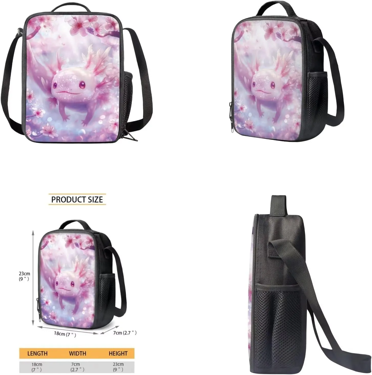 Axolotl Backpack for Girls 8-10 Toddler Girl School Backpack with Lunch Bag Pencil Case Bottle Sleeve Kids Backpack Set for Kindergarten Elementary Middle School Student