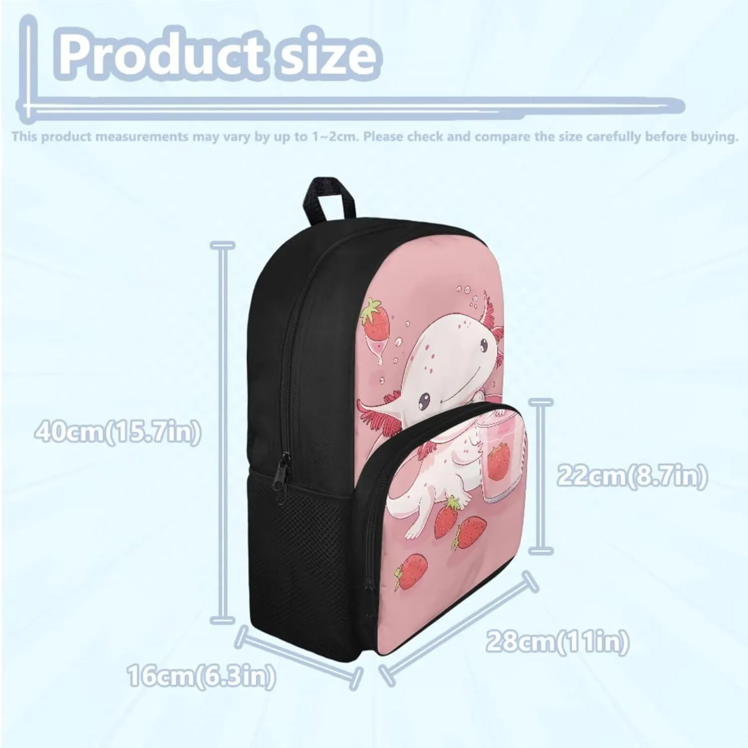 Axolotl Bookbag and Lunch Box Set for Toddler Girls with Pencil Case 8-10 Kids School Backpack Elementary School Casual Daypack Cute Large Capacity Travel Duffel Bags Rucksack
