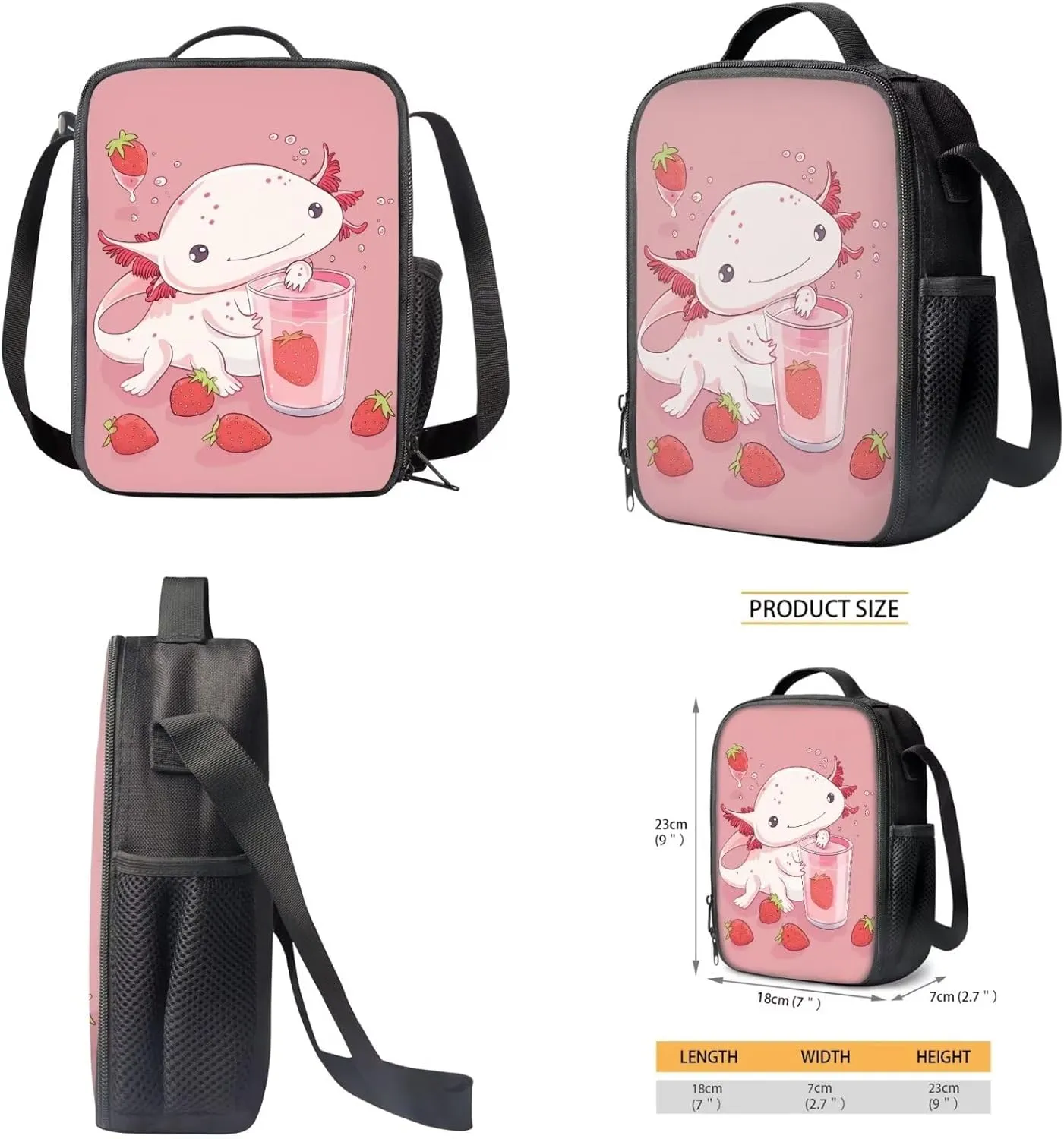 Axolotl Bookbag and Lunch Box Set for Toddler Girls with Pencil Case 8-10 Kids School Backpack Elementary School Casual Daypack Cute Large Capacity Travel Duffel Bags Rucksack