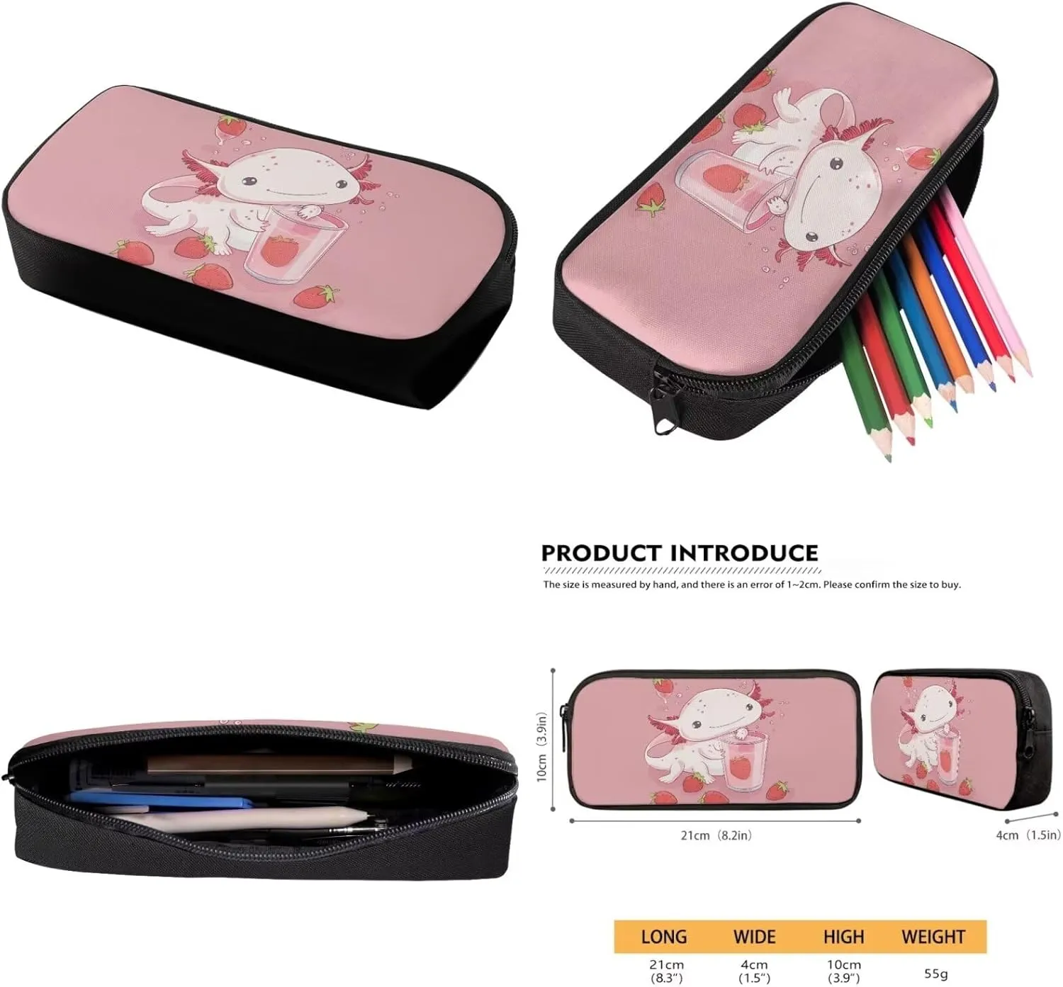 Axolotl Bookbag and Lunch Box Set for Toddler Girls with Pencil Case 8-10 Kids School Backpack Elementary School Casual Daypack Cute Large Capacity Travel Duffel Bags Rucksack