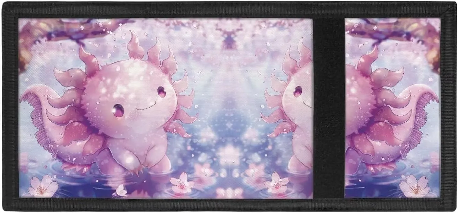 Axolotl Toddler Wallet RFID Blocking Card Wallets for Girl Small Kids Wallet for Toddler Girls Polyester Wallets for Kids 4-16 Children Wallets Trifold Pouch Credit Card Holder Wallet