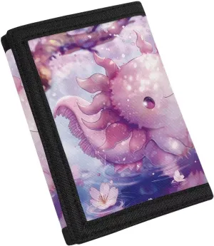 Axolotl Toddler Wallet RFID Blocking Card Wallets for Girl Small Kids Wallet for Toddler Girls Polyester Wallets for Kids 4-16 Children Wallets Trifold Pouch Credit Card Holder Wallet