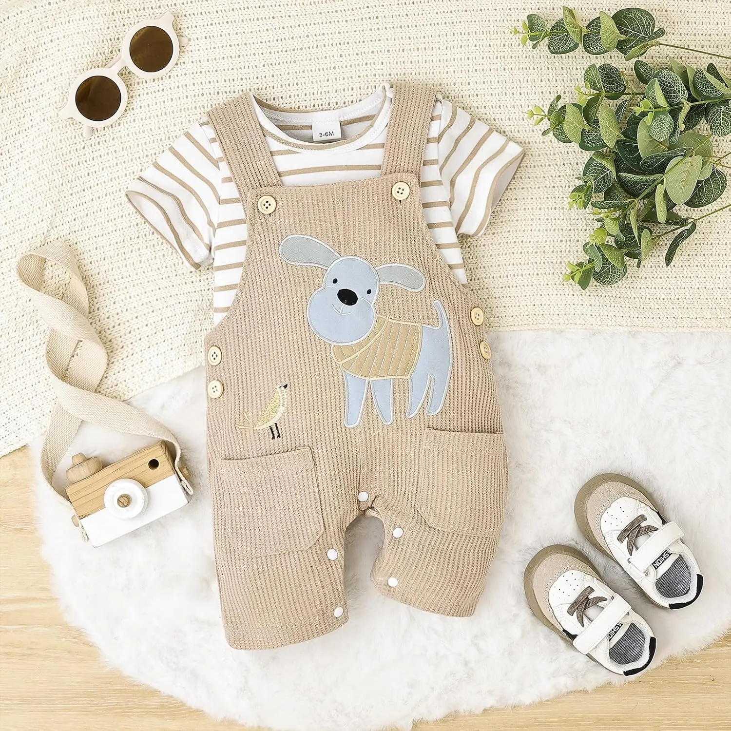 Baby Boy Clothes Infant Summer Outfits Short Sleeve Striped Romper Cute Cartoon Dog Overall Pants Set 2pcs 0-18 Months
