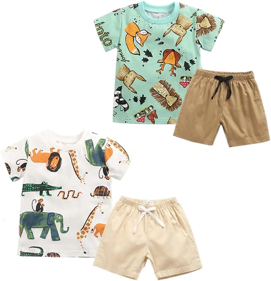 Baby Boys 4-Piece Cotton Shorts T-Shirt Summer Outfit Sets Infant Clothes