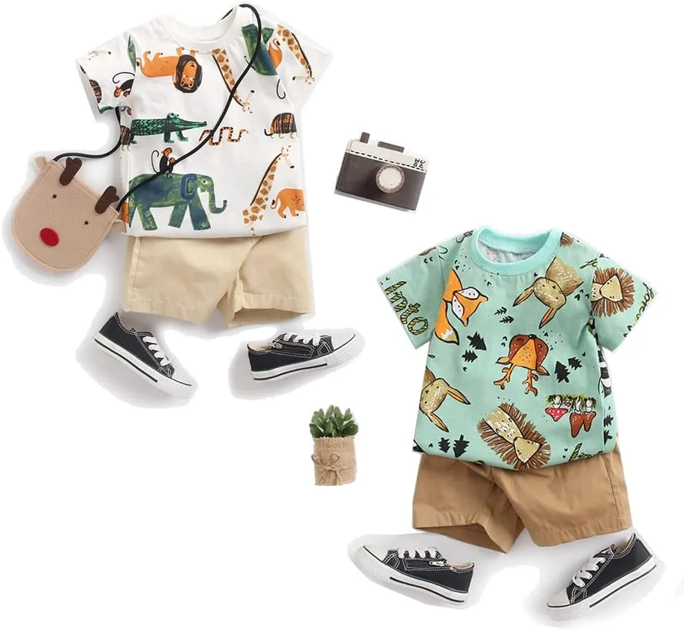 Baby Boys 4-Piece Cotton Shorts T-Shirt Summer Outfit Sets Infant Clothes