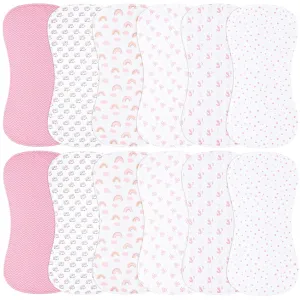 Baby Burp Cloths Large Size 3-Layers Thicken 100% Cotton Super Absorbent and Soft Baby Spit Up Burping Rags Baby Burp Cloth Set for Girls 12 Pack