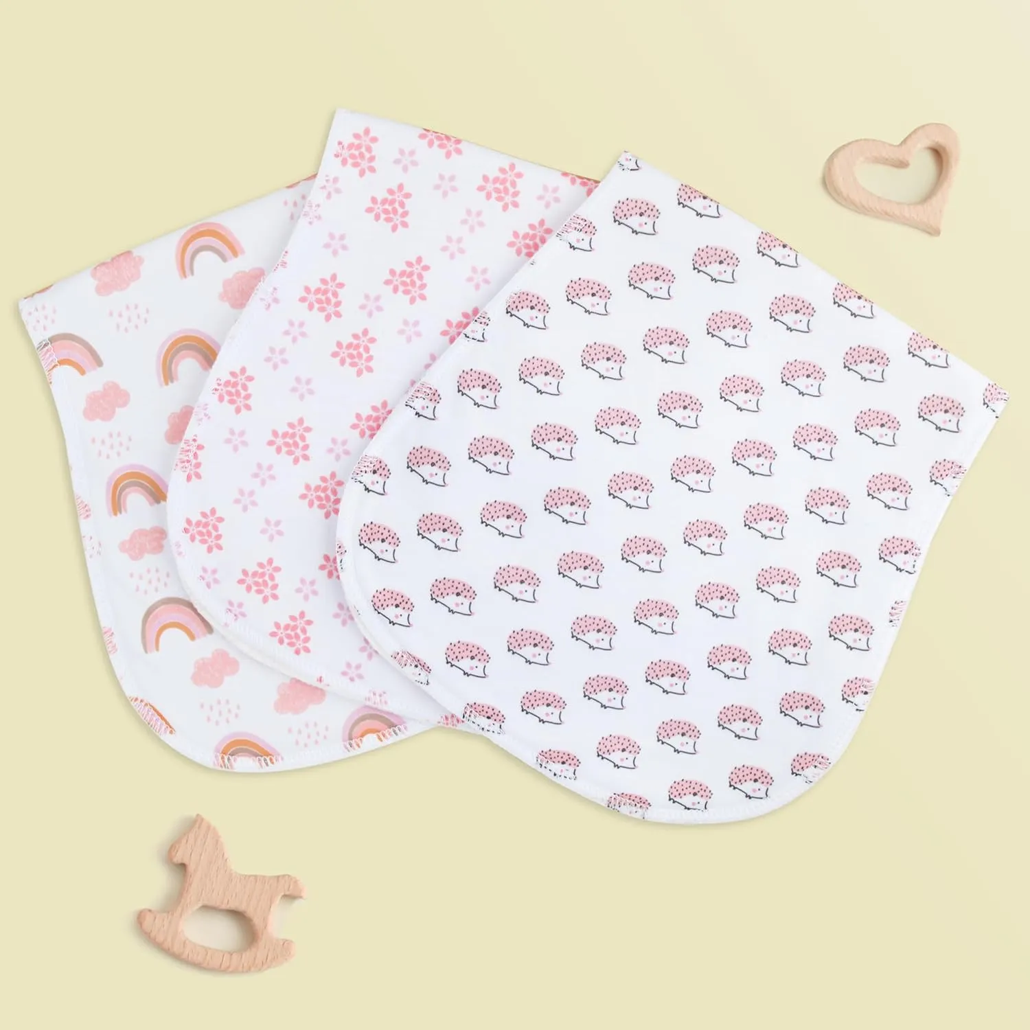 Baby Burp Cloths Large Size 3-Layers Thicken 100% Cotton Super Absorbent and Soft Baby Spit Up Burping Rags Baby Burp Cloth Set for Girls 12 Pack