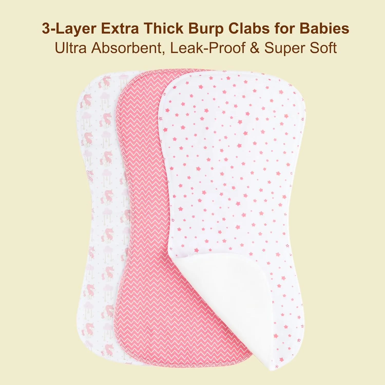Baby Burp Cloths Large Size 3-Layers Thicken 100% Cotton Super Absorbent and Soft Baby Spit Up Burping Rags Baby Burp Cloth Set for Girls 12 Pack