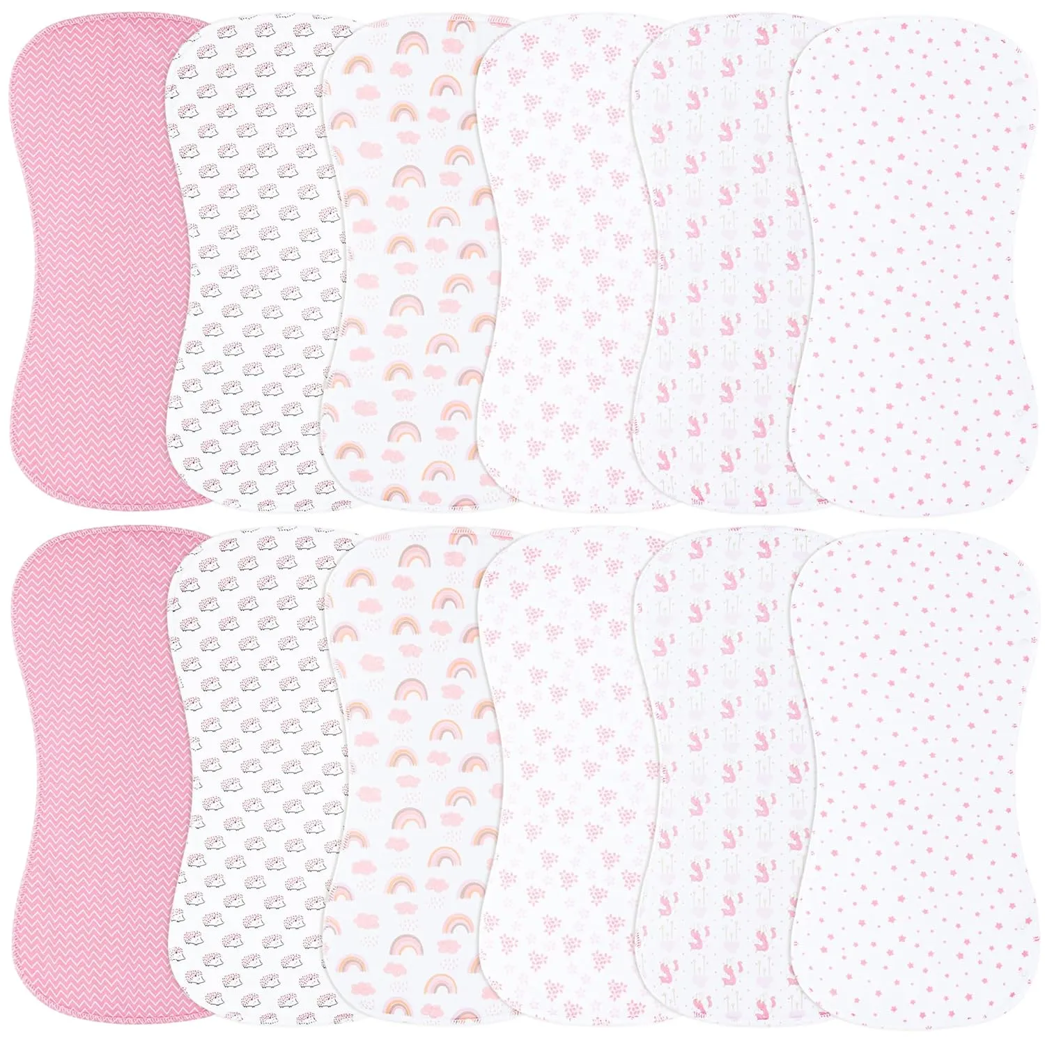 Baby Burp Cloths Large Size 3-Layers Thicken 100% Cotton Super Absorbent and Soft Baby Spit Up Burping Rags Baby Burp Cloth Set for Girls 12 Pack