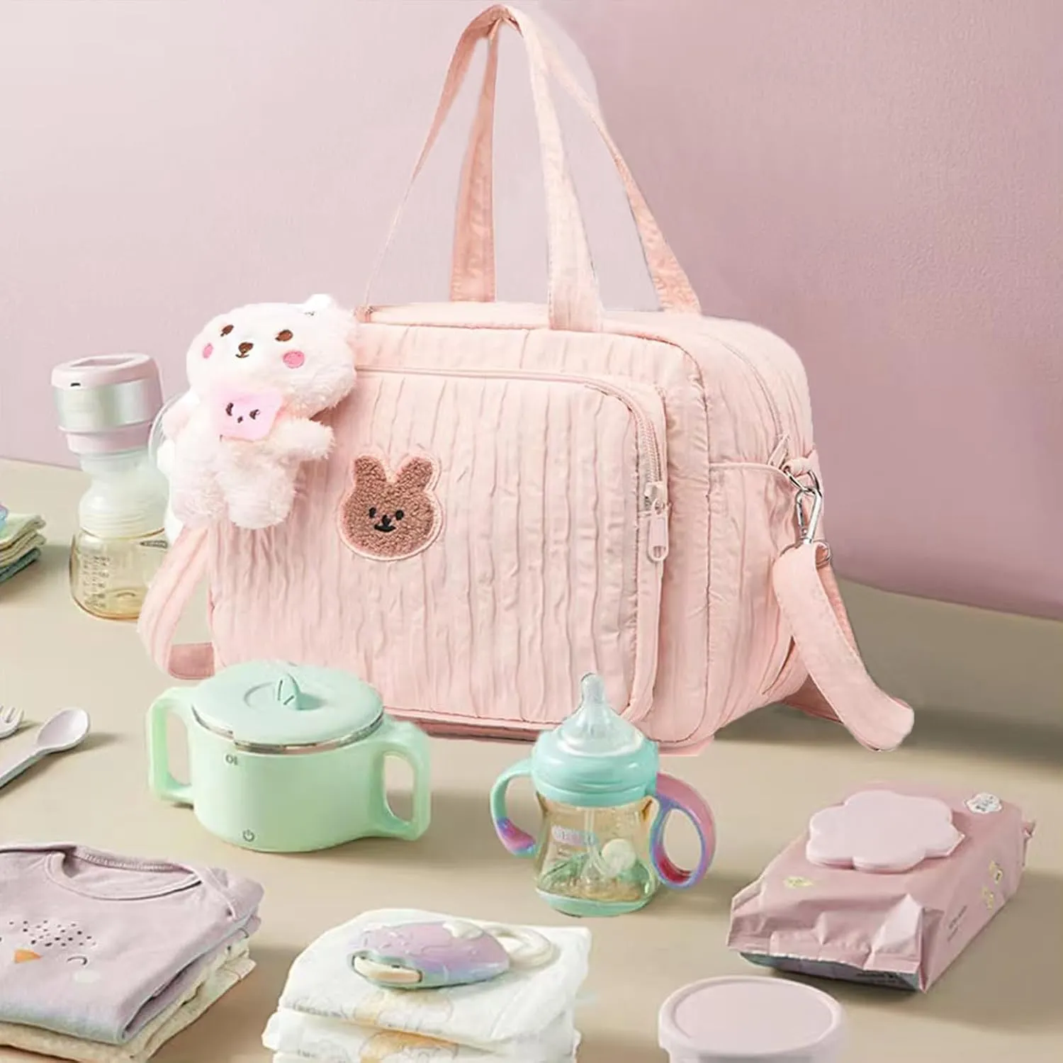 Baby Diaper Bag Tote Crossbody Diaper Cute Large Baby Nappy Mommy Maternity Travel Portable Baby Storage Bag for Mom