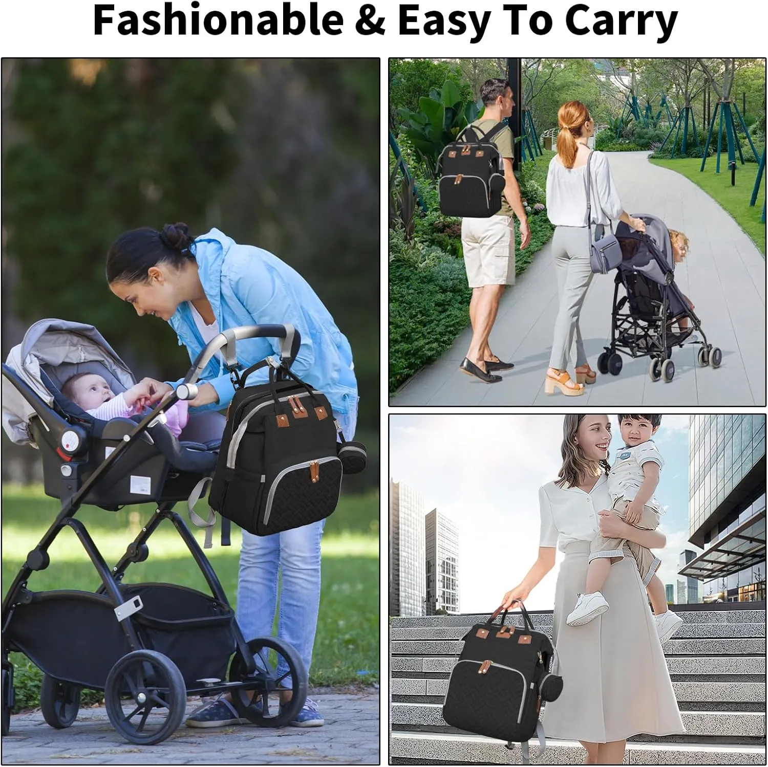 Baby Diaper Bags with Changing Station, Multifunctional Diaper Bag Backpack for Moms Dads with USB Charging Port, Waterproof Travel Diaper, Baby Shower Gifts for Baby Boy & Girls (Black)