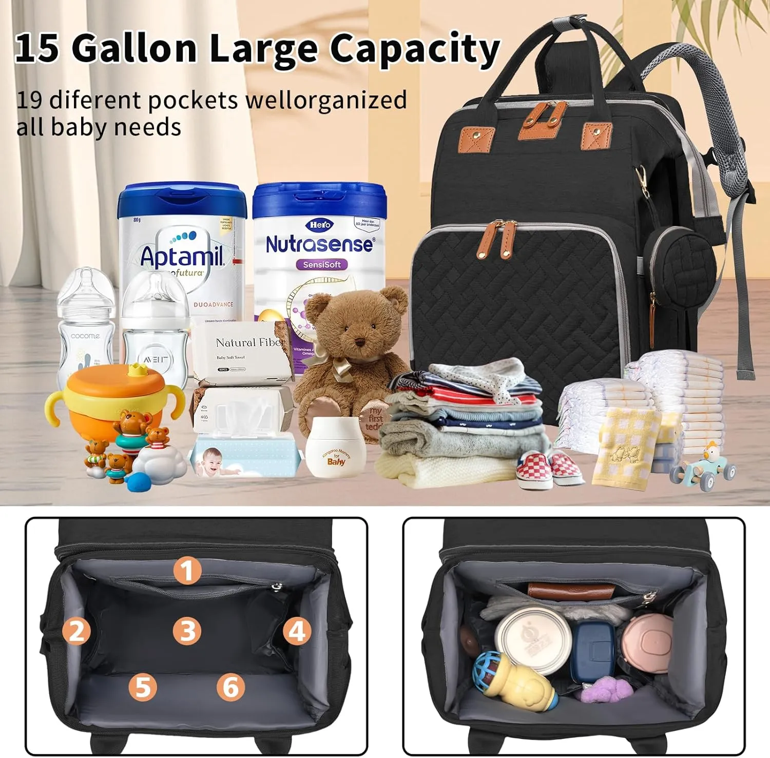 Baby Diaper Bags with Changing Station, Multifunctional Diaper Bag Backpack for Moms Dads with USB Charging Port, Waterproof Travel Diaper, Baby Shower Gifts for Baby Boy & Girls (Black)