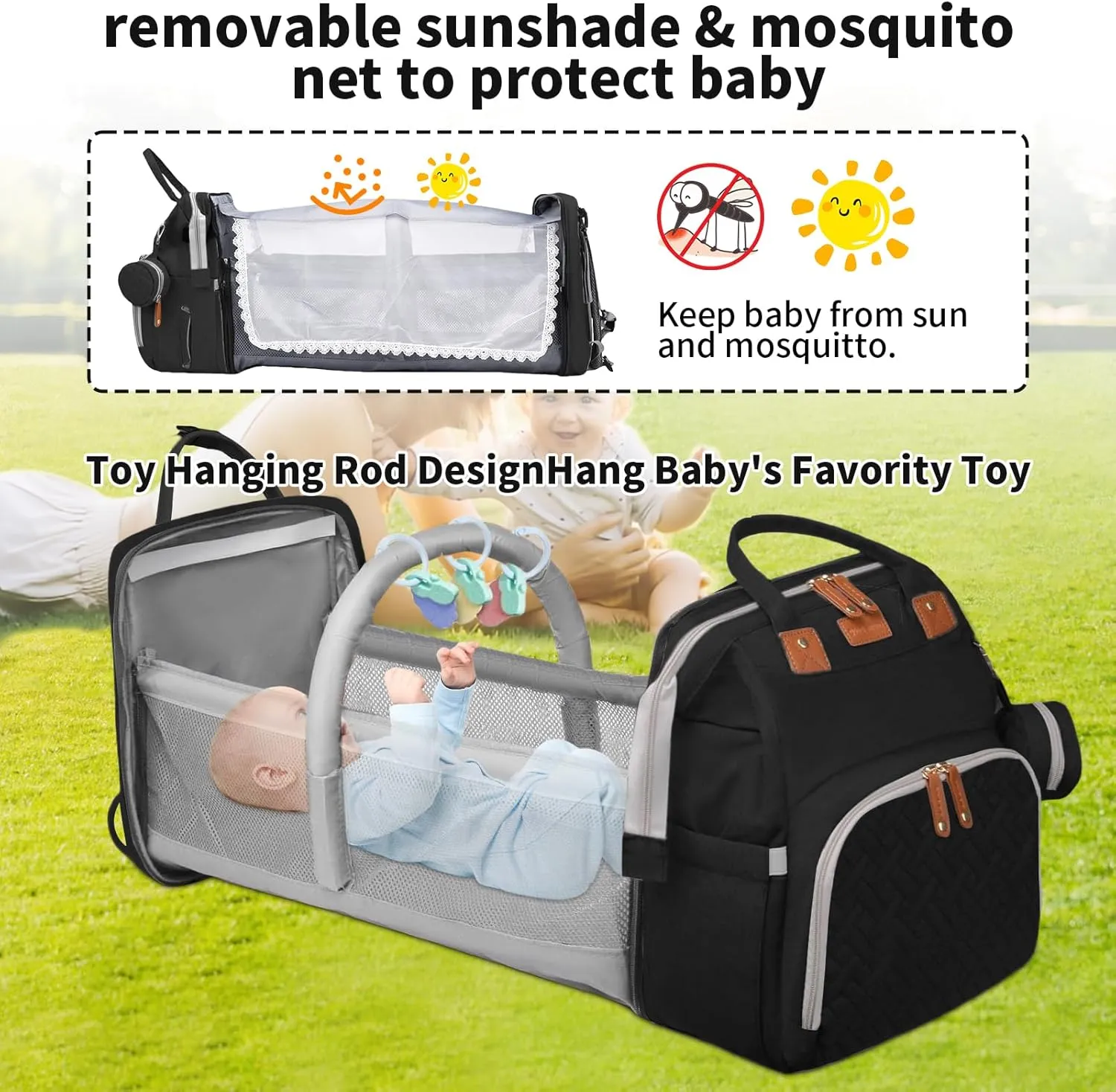 Baby Diaper Bags with Changing Station, Multifunctional Diaper Bag Backpack for Moms Dads with USB Charging Port, Waterproof Travel Diaper, Baby Shower Gifts for Baby Boy & Girls (Black)