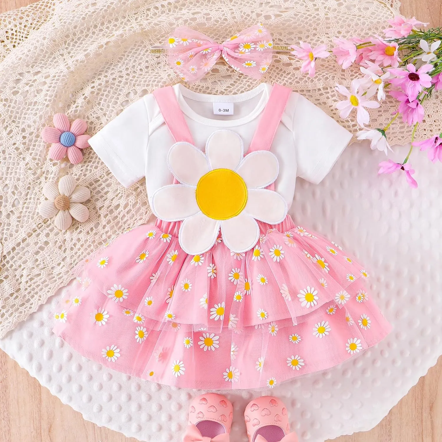 Baby Girl Clothes Newborn Ruffle Romper Cartoon Suspender Skirt Bow Headband Infant Summer Outfits 0-18 Months
