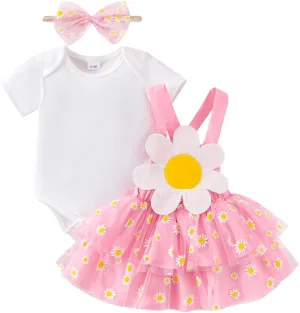 Baby Girl Clothes Newborn Ruffle Romper Cartoon Suspender Skirt Bow Headband Infant Summer Outfits 0-18 Months