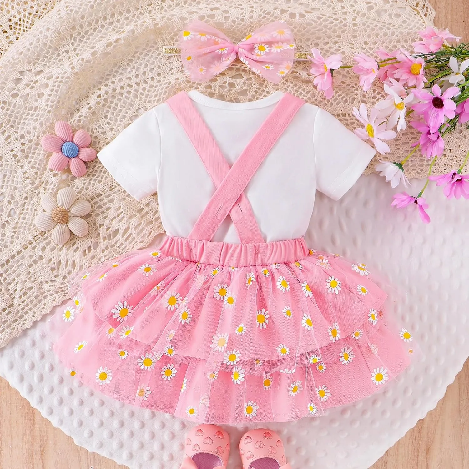 Baby Girl Clothes Newborn Ruffle Romper Cartoon Suspender Skirt Bow Headband Infant Summer Outfits 0-18 Months
