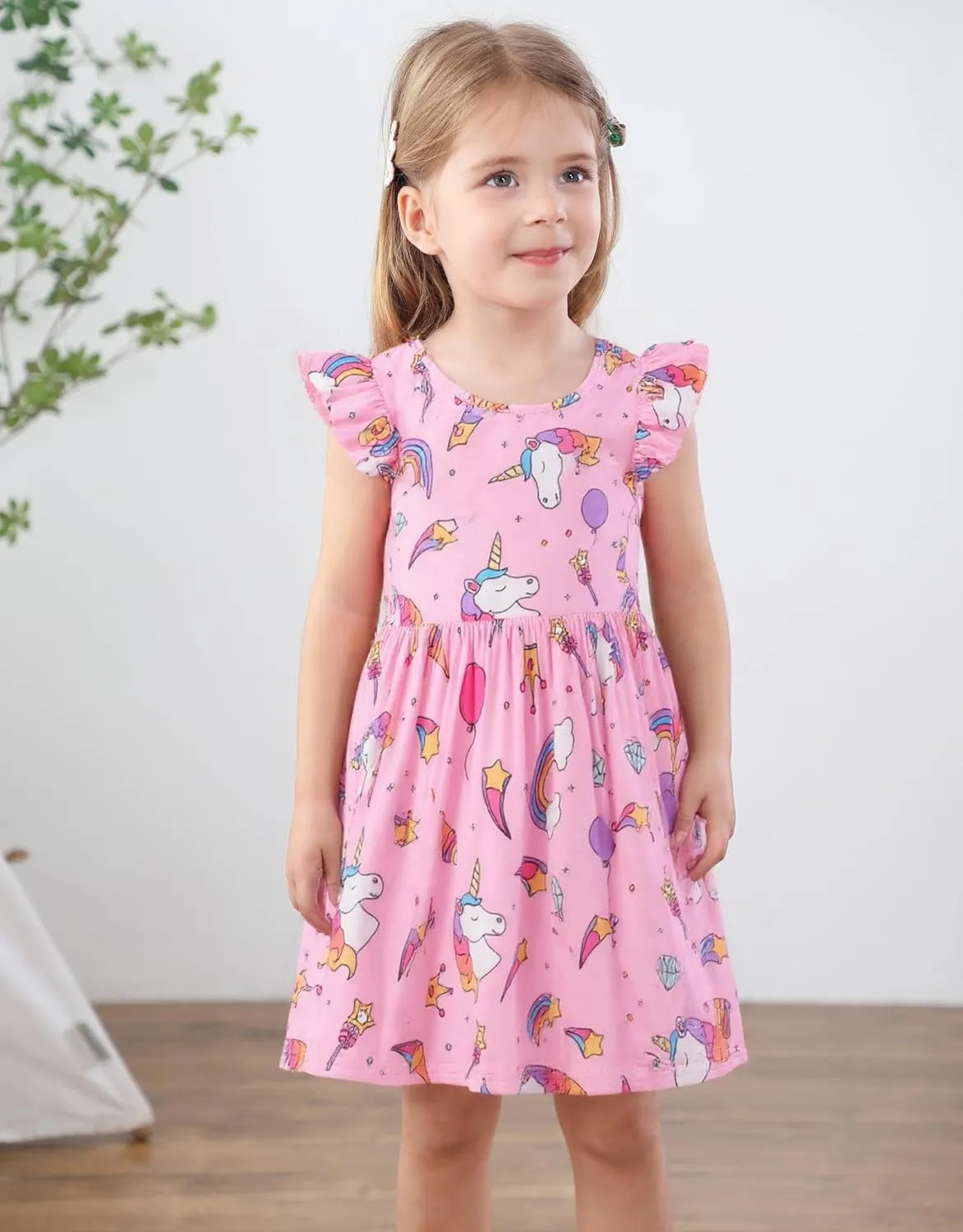 Baby Girls Dress Unicorn Casual Flutter Sleeve Swing Sundress Birthday Party Summer Playwear Dresses 1-8 Years Old