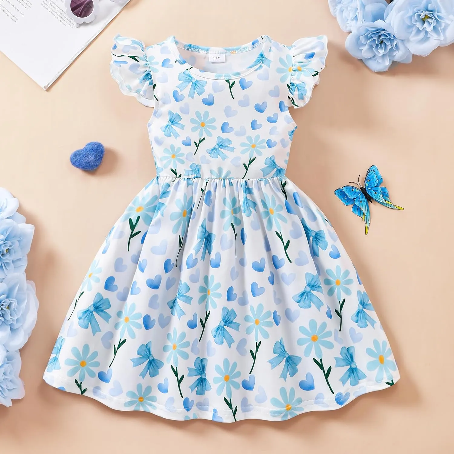 Baby Girls Dress Unicorn Casual Flutter Sleeve Swing Sundress Birthday Party Summer Playwear Dresses 1-8 Years Old