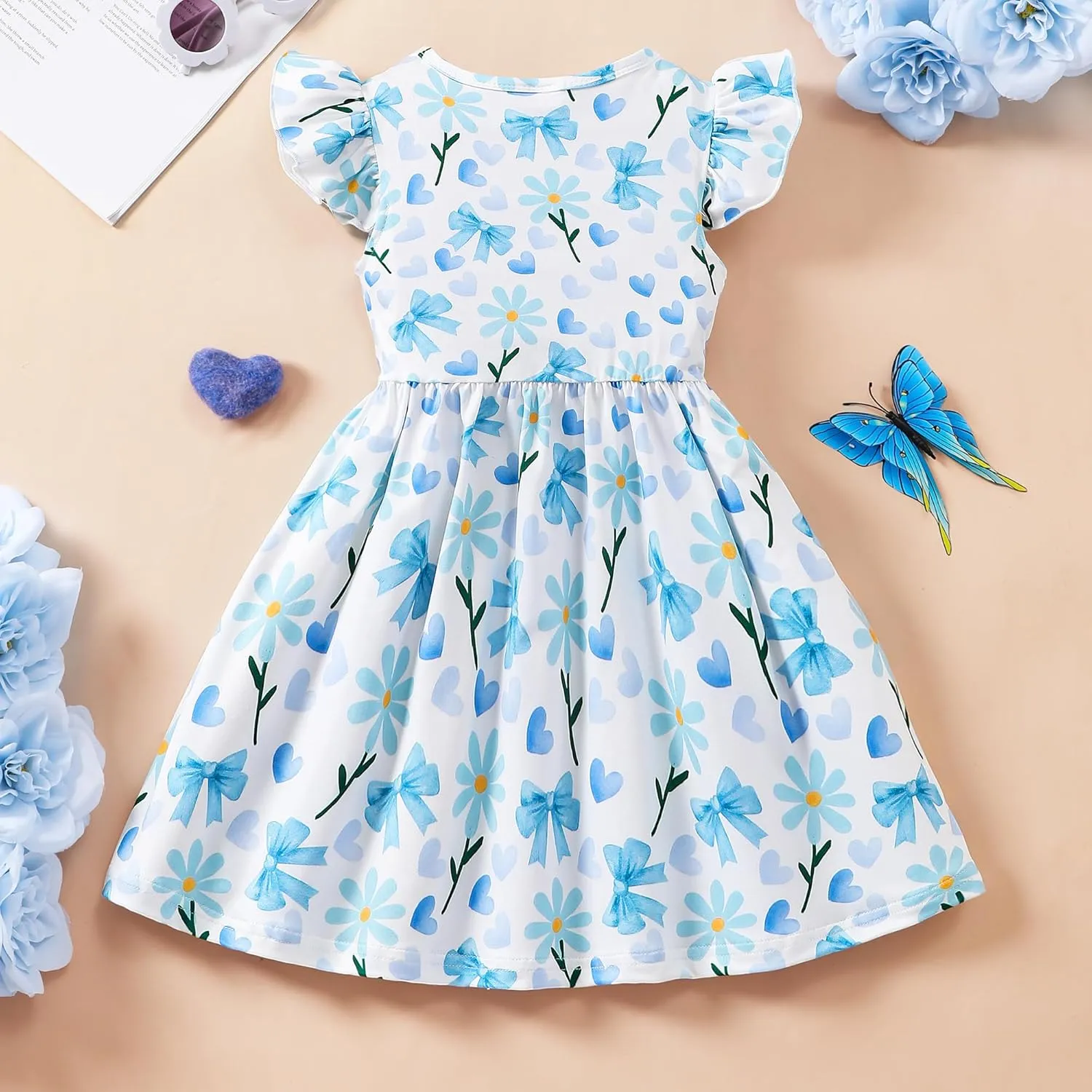 Baby Girls Dress Unicorn Casual Flutter Sleeve Swing Sundress Birthday Party Summer Playwear Dresses 1-8 Years Old