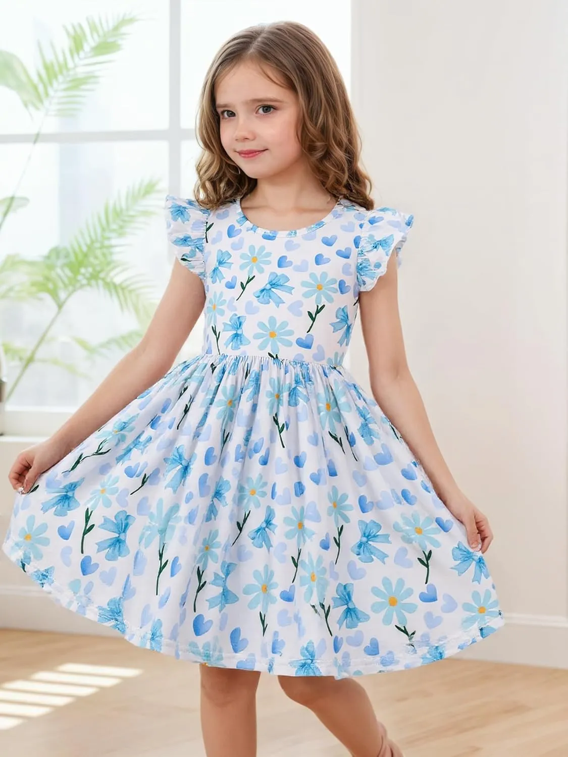 Baby Girls Dress Unicorn Casual Flutter Sleeve Swing Sundress Birthday Party Summer Playwear Dresses 1-8 Years Old