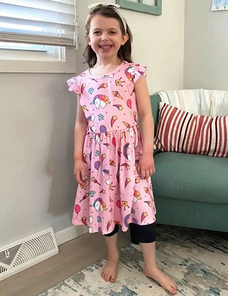 Baby Girls Dress Unicorn Casual Flutter Sleeve Swing Sundress Birthday Party Summer Playwear Dresses 1-8 Years Old