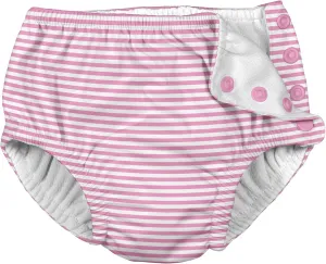 Baby Girls Snap Infant and Toddler Reusable Swim Diapers, Light Pink Pinstripe, 18 Months