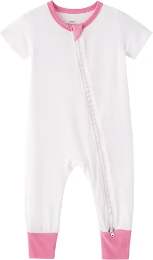 Baby Pajamas Toddlers Girls Onepiece Sleeper Jumpsuits Infant Snug Fit Bamboo Viscose Short Sleeve Zipper Romper