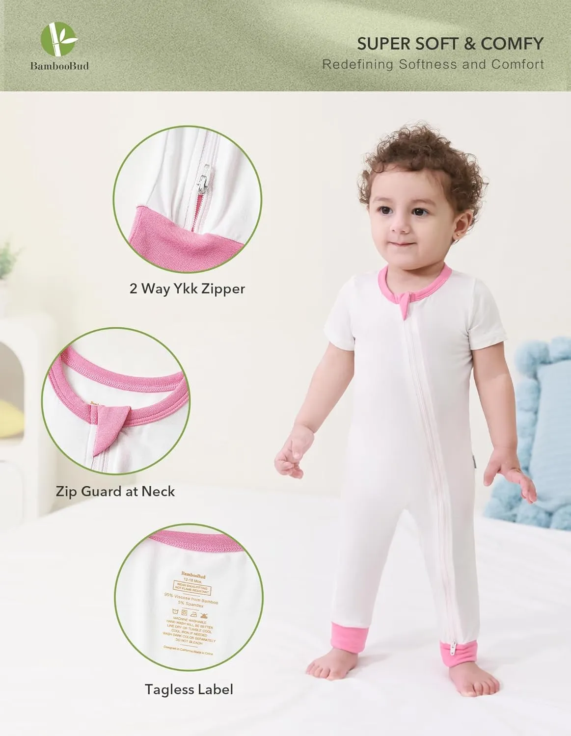 Baby Pajamas Toddlers Girls Onepiece Sleeper Jumpsuits Infant Snug Fit Bamboo Viscose Short Sleeve Zipper Romper