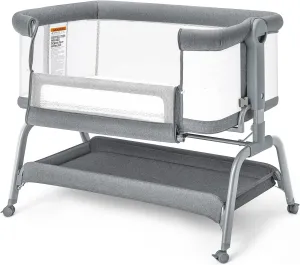 BabyBond Baby Bassinet, 3 in 1 Bassinet Bedside Sleeper with Washable Soft Mattress and Sheet, 6 Height Adjustable Bedside Crib, 4-Sided Mesh Bedside Bassinet for Baby
