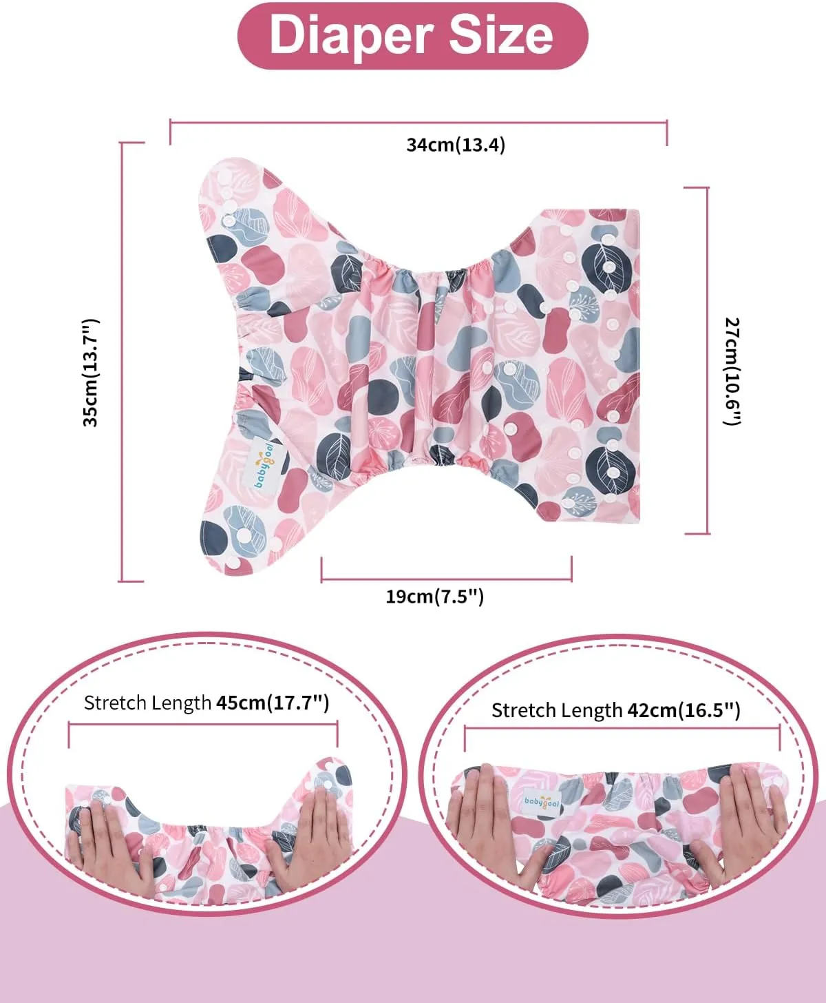 babygoal AWJ Cloth Diapers with Tummy Panel Pack of 13, 6 Diaper Cover with 6 Inserts and Wet Dry Bag, Adjustable Washable Reusable for Baby Girls and Boys