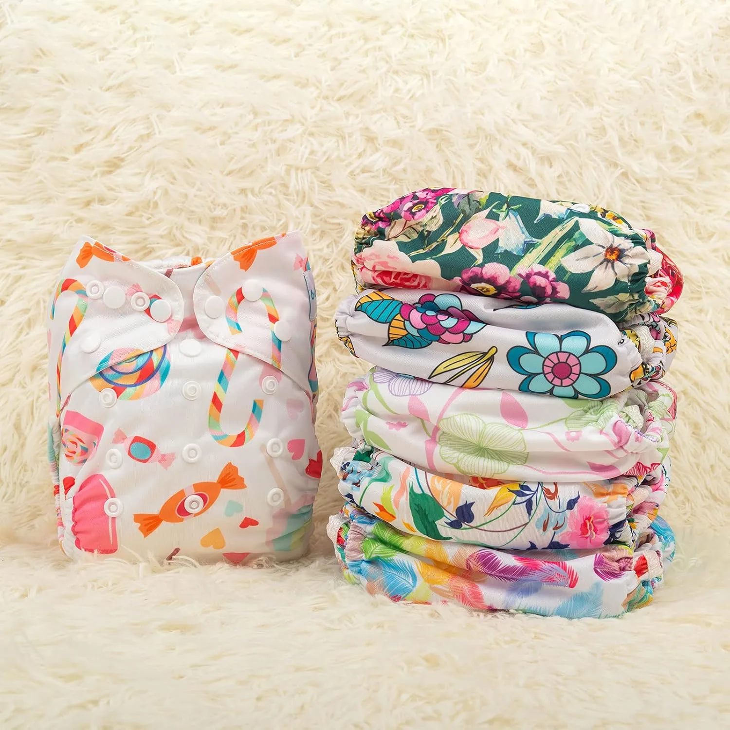 Babygoal Cloth Diaper Cover for Girls,Baby Adjustable Reusable Covers for Fitted Diapers and Prefolds, 6pcs Baby Clothes Covers One Wet Bag 6DCF04