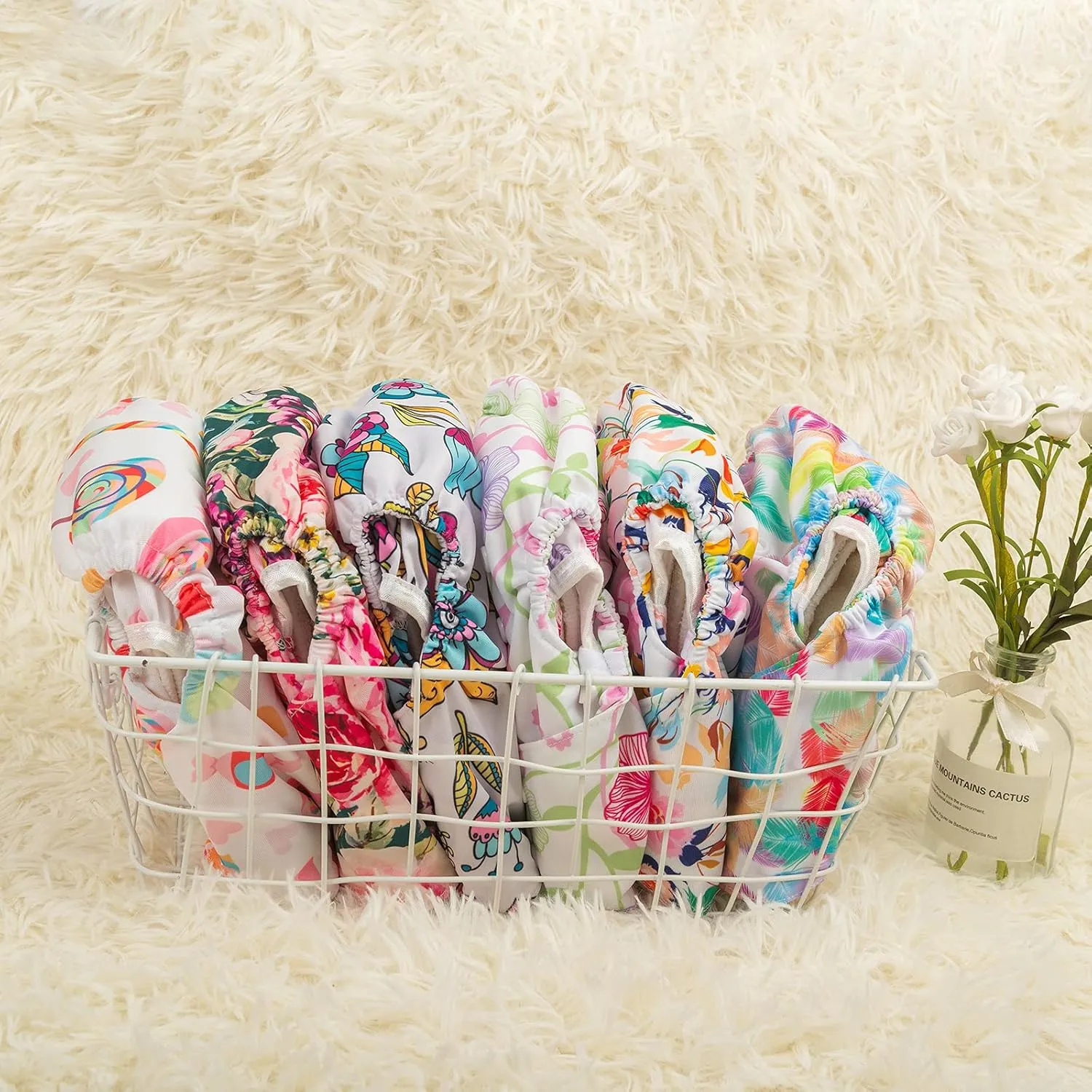 Babygoal Cloth Diaper Cover for Girls,Baby Adjustable Reusable Covers for Fitted Diapers and Prefolds, 6pcs Baby Clothes Covers One Wet Bag 6DCF04