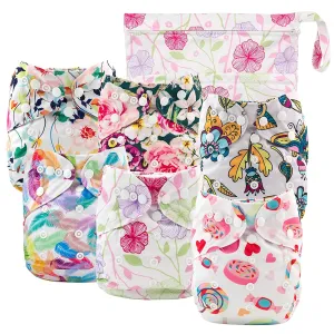 Babygoal Cloth Diaper Cover for Girls,Baby Adjustable Reusable Covers for Fitted Diapers and Prefolds, 6pcs Baby Clothes Covers One Wet Bag 6DCF04