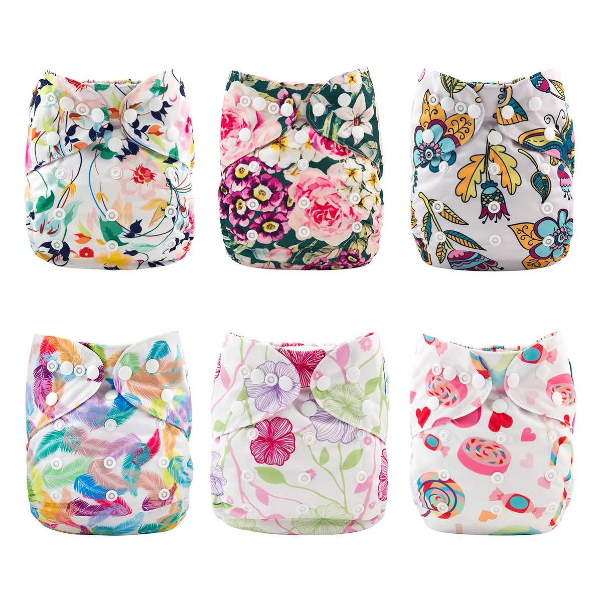 Babygoal Cloth Diaper Cover for Girls,Baby Adjustable Reusable Covers for Fitted Diapers and Prefolds, 6pcs Baby Clothes Covers One Wet Bag 6DCF04