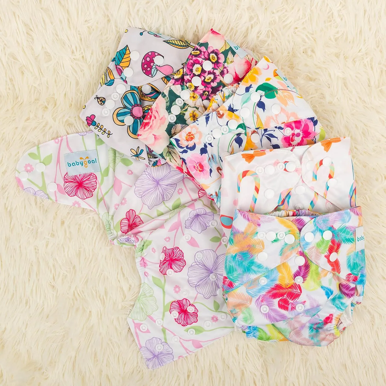 Babygoal Cloth Diaper Cover for Girls,Baby Adjustable Reusable Covers for Fitted Diapers and Prefolds, 6pcs Baby Clothes Covers One Wet Bag 6DCF04