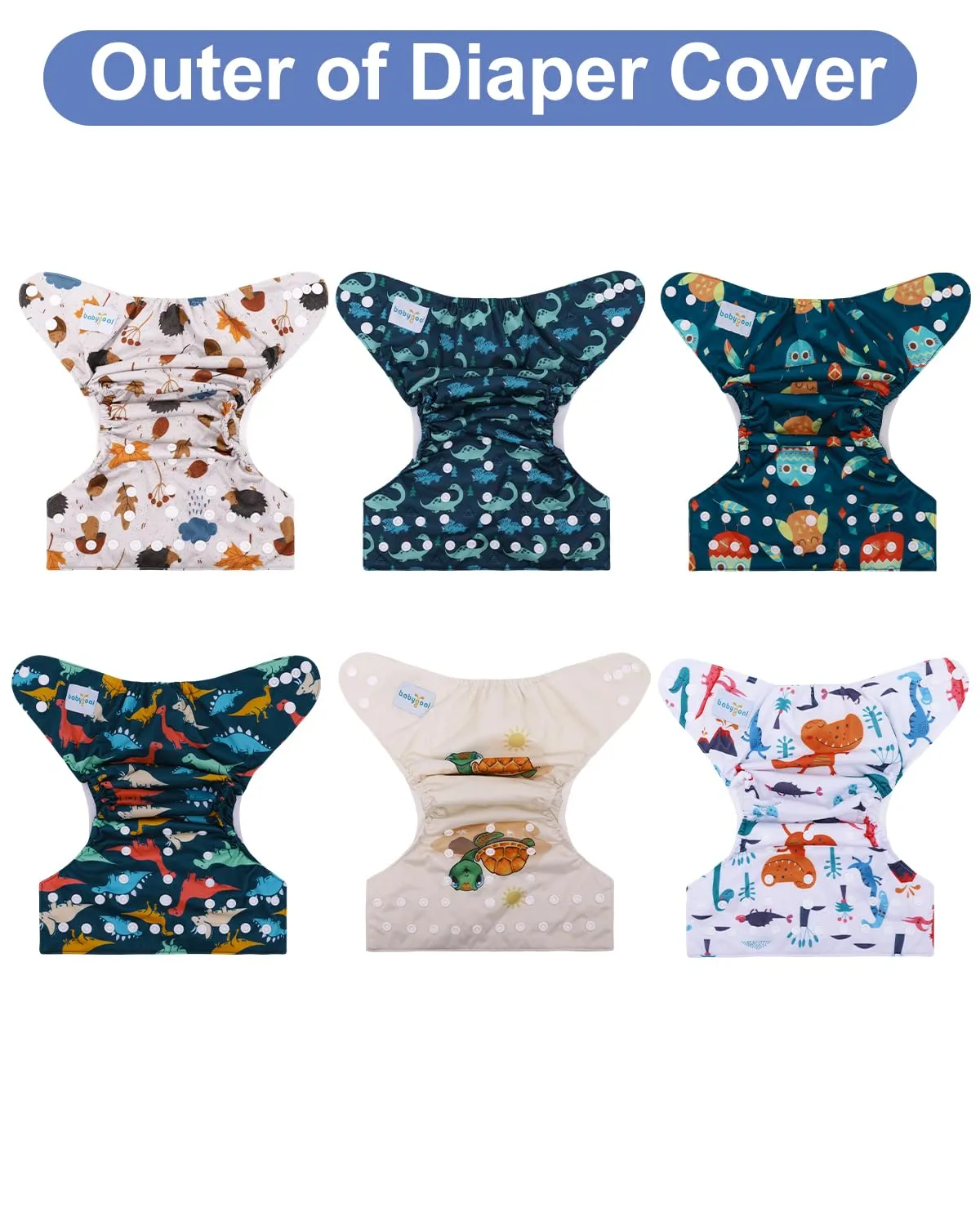 babygoal Cloth Diaper Covers 6 Pack with Wet Bag for Fitted Diapers and Prefolds with Double Gussets, Adjustable and Reusable for Baby Boys 6DCF14-B