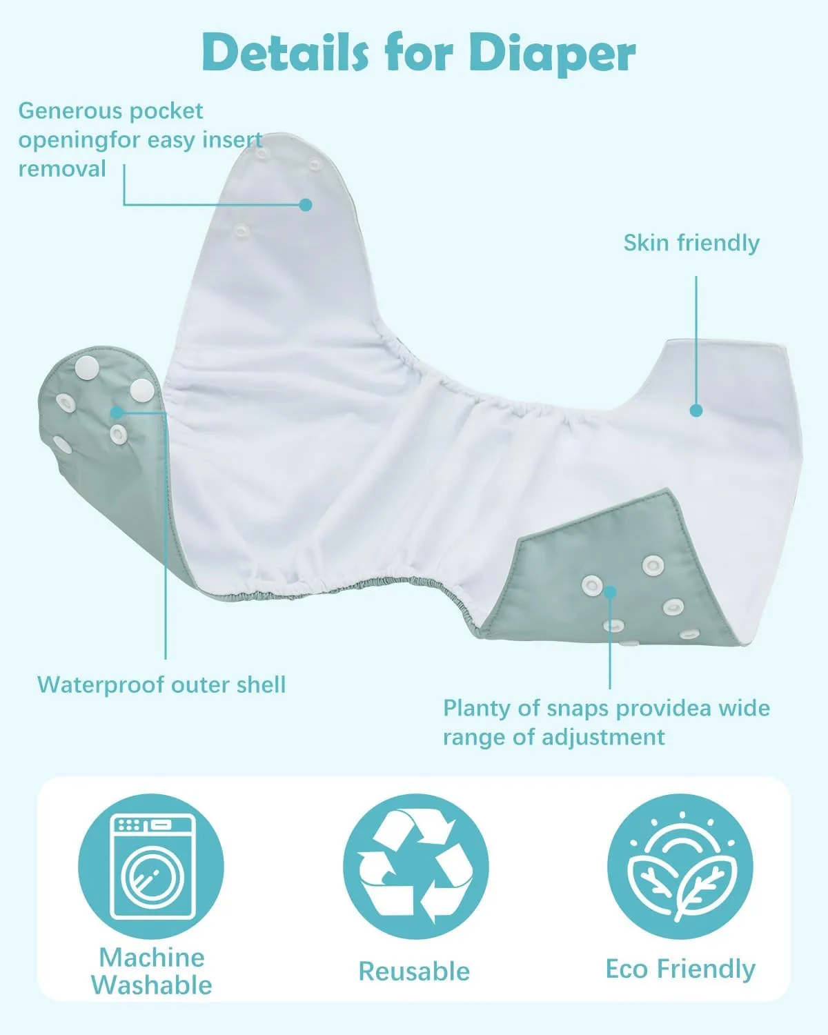 babygoal Large Cloth Diapers Pack of 13 for 3-5 Year Toddlers, Cloth Diaper Covers 6 Pack with 6pcs Inserts and Wet Bag, Reusable Washable & Waterproof 6ZFN52-ZMB-B