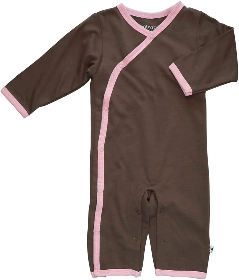 Babysoy Newborn Baby Unisex Kimono Side Snap Long Sleeve Onepiece Romper Coverall