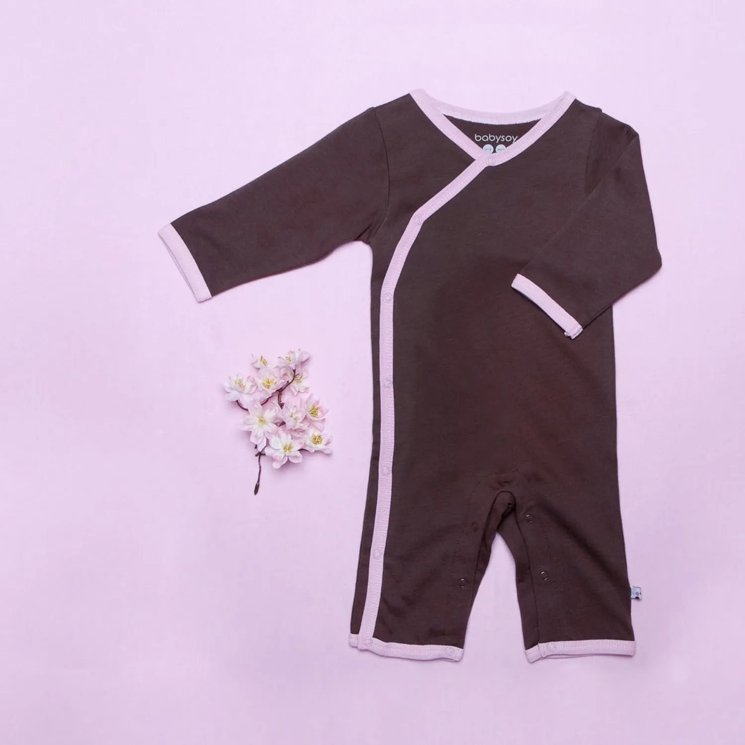 Babysoy Newborn Baby Unisex Kimono Side Snap Long Sleeve Onepiece Romper Coverall
