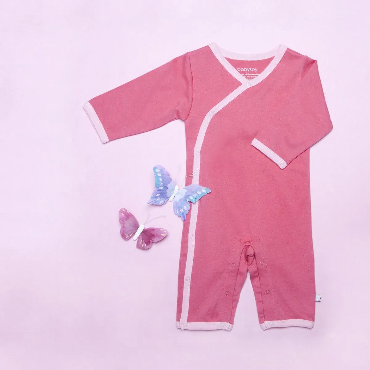 Babysoy Newborn Baby Unisex Kimono Side Snap Long Sleeve Onepiece Romper Coverall