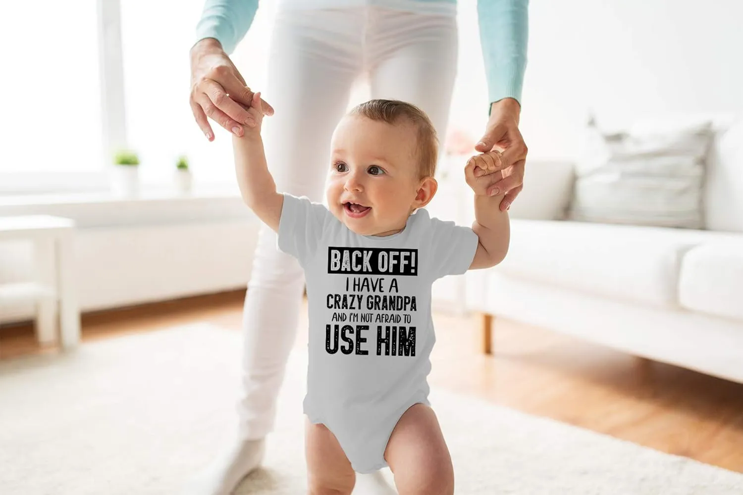 Back Off !! I Have a Crazy Grandpa and I'm Not Afraid To Use Him - Funny Baby Essentials Romper