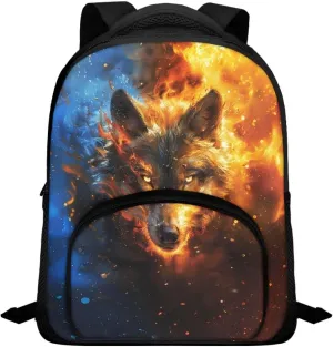 Backpack for Boys Girls Kids Mini Preschool Bookbag with Zipper and Strap Toddler Daycare Shoulder Bag, Fire and Water Wolf