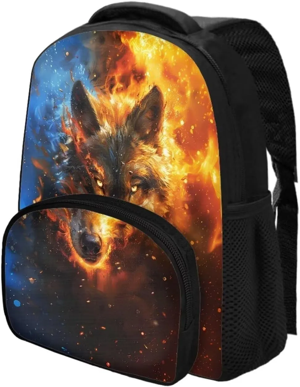 Backpack for Boys Girls Kids Mini Preschool Bookbag with Zipper and Strap Toddler Daycare Shoulder Bag, Fire and Water Wolf