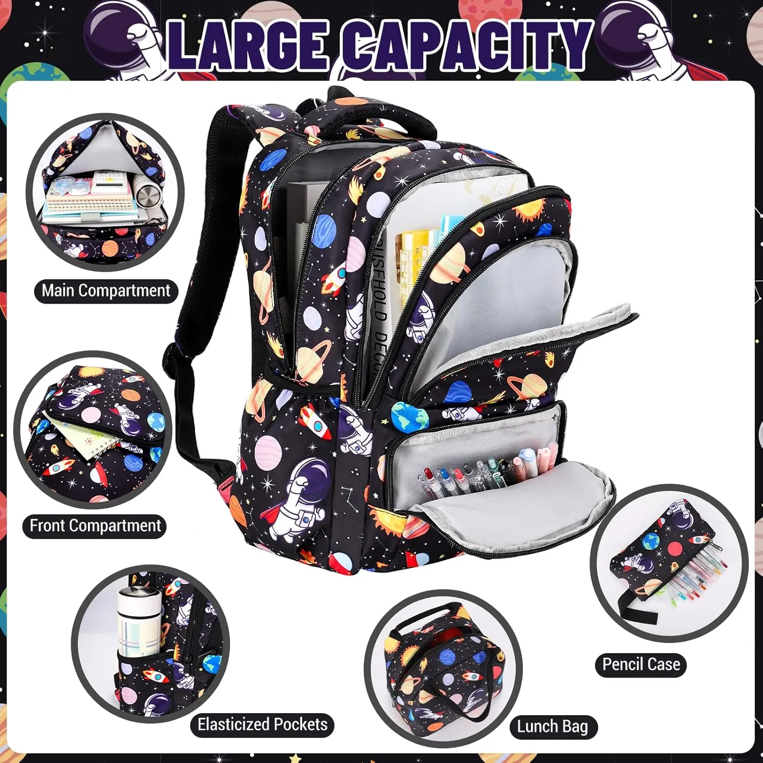 Backpack for Girls, Rainbow Clouds Backpack Schoolbag, Lightweight School Bookbag with Lunch Box Pencil Case
