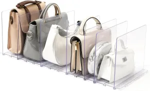 Bag & Purse Organizer for Closet, 2 Pack Adjustable Shelf Divider for Closet - Clear Handbag Shelf Dividers Acrylic Handbag Separators Storage Organizer for Closets Bookshelf (8 Layers)