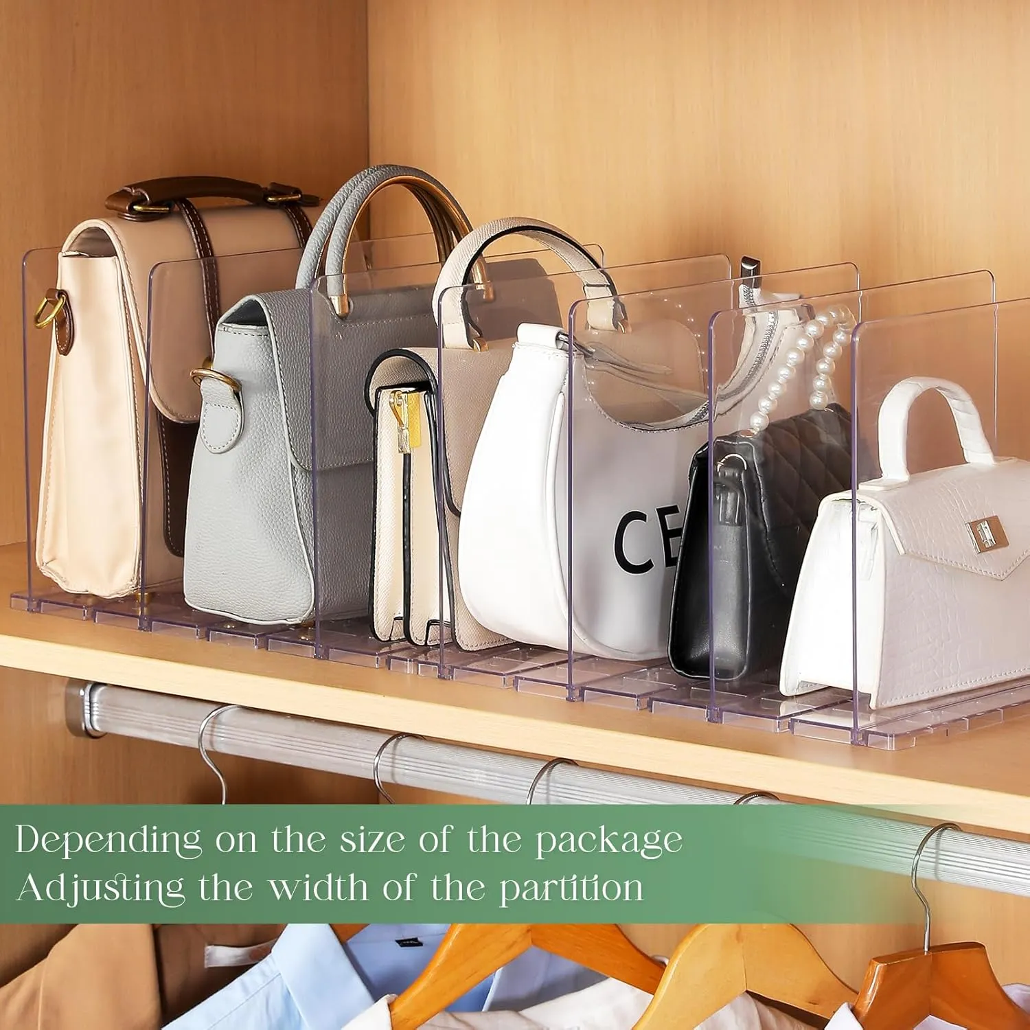 Bag & Purse Organizer for Closet, 2 Pack Adjustable Shelf Divider for Closet - Clear Handbag Shelf Dividers Acrylic Handbag Separators Storage Organizer for Closets Bookshelf (8 Layers)