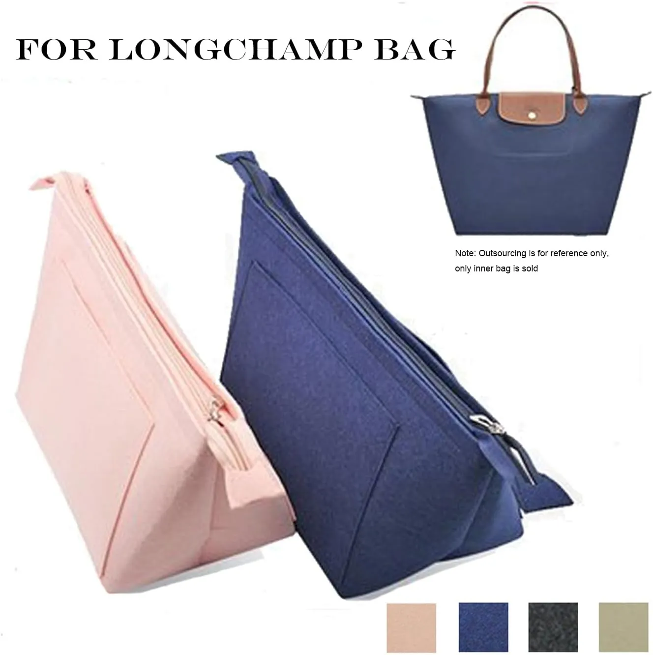 Bag Organizer, Purse Insert With Zipper, Suitable for Longchamp Tote Bag Organizer Insert (Pink, Large)